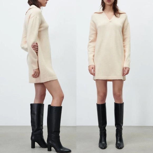 NWT ZARA CREAM POLO COLLAR KNIT DRESS (3653) - Picture 3 of 12